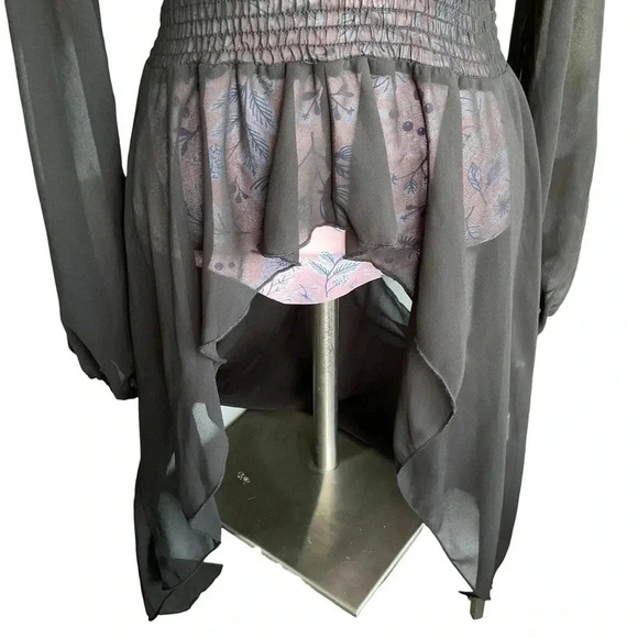 Black Asymmetrical Deep-V Sheer Swim Coverup Dress with Elastic Waist- Medium - Picture 7 of 10